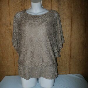 Brittany Black Sheer Crochet- Lace Overlay Blouse Size Large